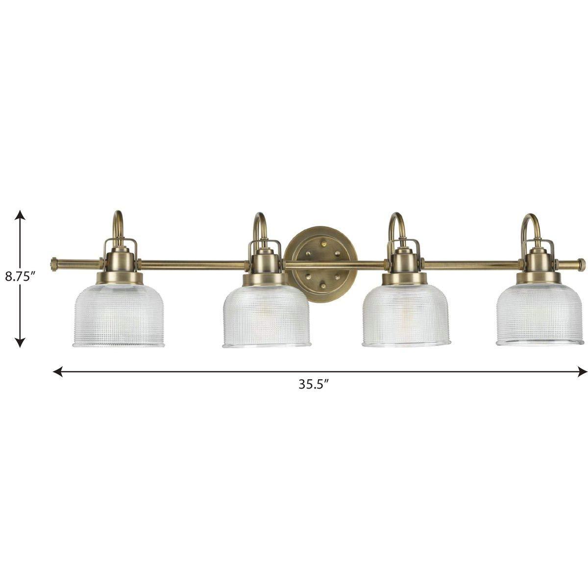 Archie Collection Four-Light Vintage Brass Clear Double Prismatic Glass Coastal Bath Vanity Light