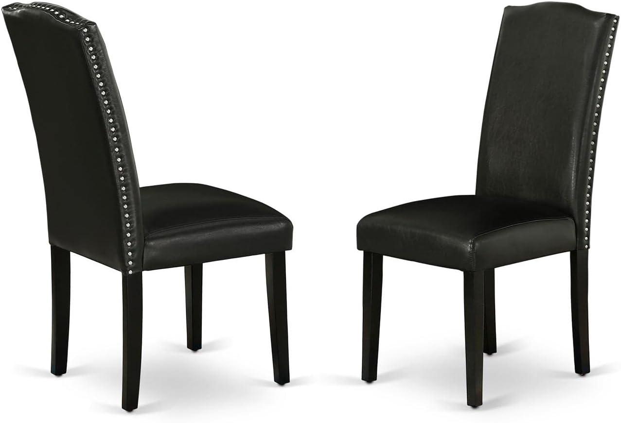 East West Furniture Dublin 5-piece Wood Dining Set with Leather Seat in Black
