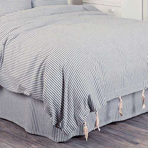 Piper Classics Farmhouse Ticking Stripe Blue King Bed Skirt, 100% Cotton