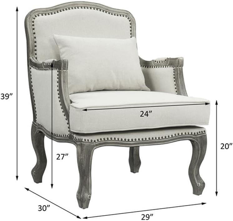 29" Tania Accent Chair Cream Linen Brown Finish - Acme Furniture: French Cabriole, Nailhead Trim, No Assembly Required