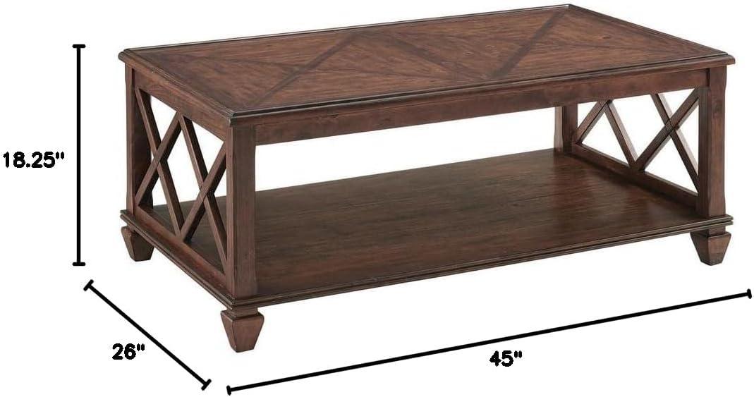 45" Bridgton Wood Coffee Table Cherry - Alaterre Furniture: Mid-Century Modern, Lower Shelf