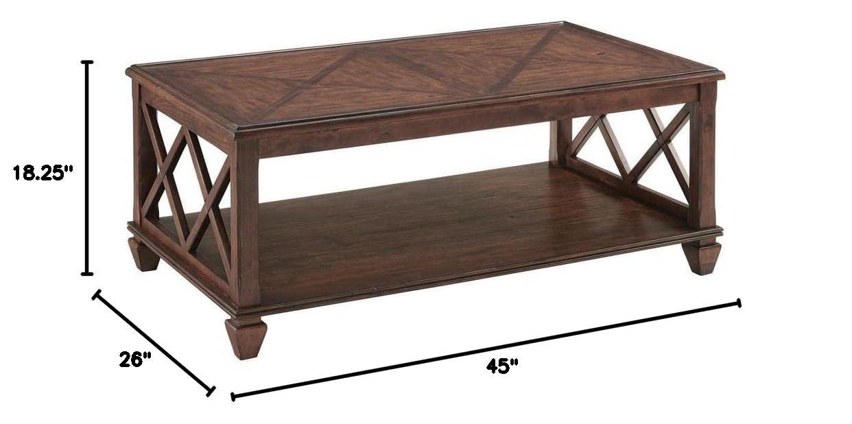 45" Bridgton Wood Coffee Table Cherry - Alaterre Furniture: Mid-Century Modern, Lower Shelf