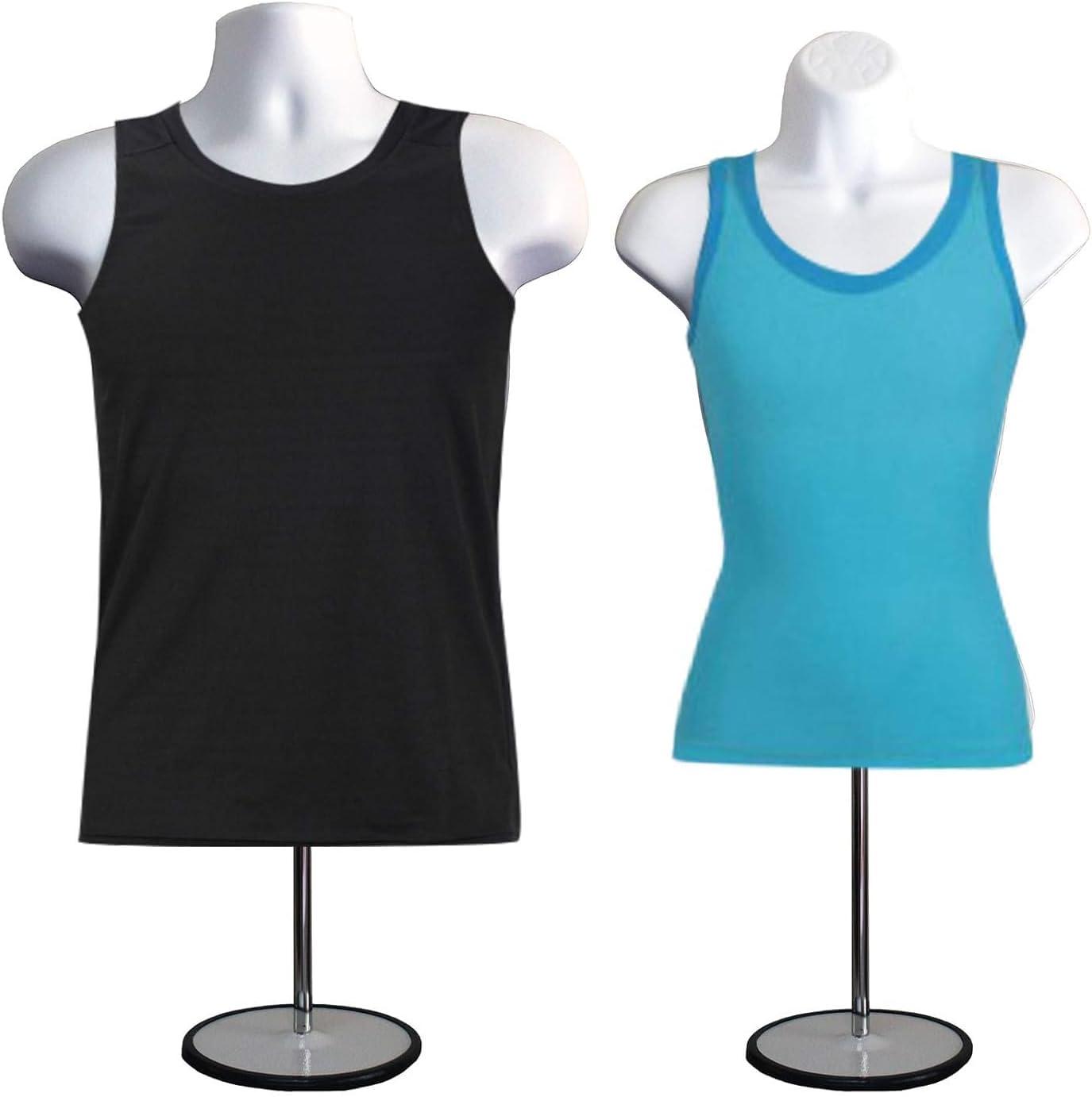 DisplayTown White Male + Female Mannequin Hollow Back Body Torso Set w/ Metal Stand and Metal Pole & Hanging Hook, S-M Sizes