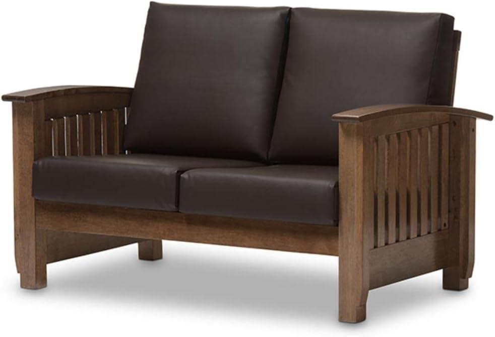 Charlotte Modern Classic Mission Style Faux Leather 2 Seater Loveseat Dark Brown/Walnut Brown - Baxton Studio