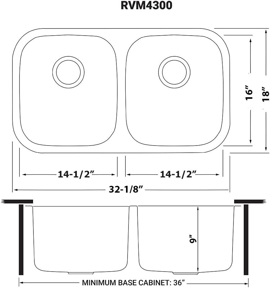 Ruvati 32-inch Undermount 50/50 Double Bowl 16 Gauge Stainless Steel Kitchen Sink