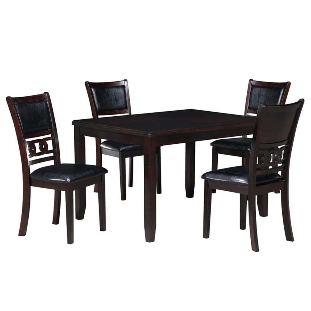 New Classic Furniture Gia Dining Collection with 48" Dining Table, 4 Cushioned Chairs, Veneer Tabletop and Solid Rubberwood Construction, Ebony