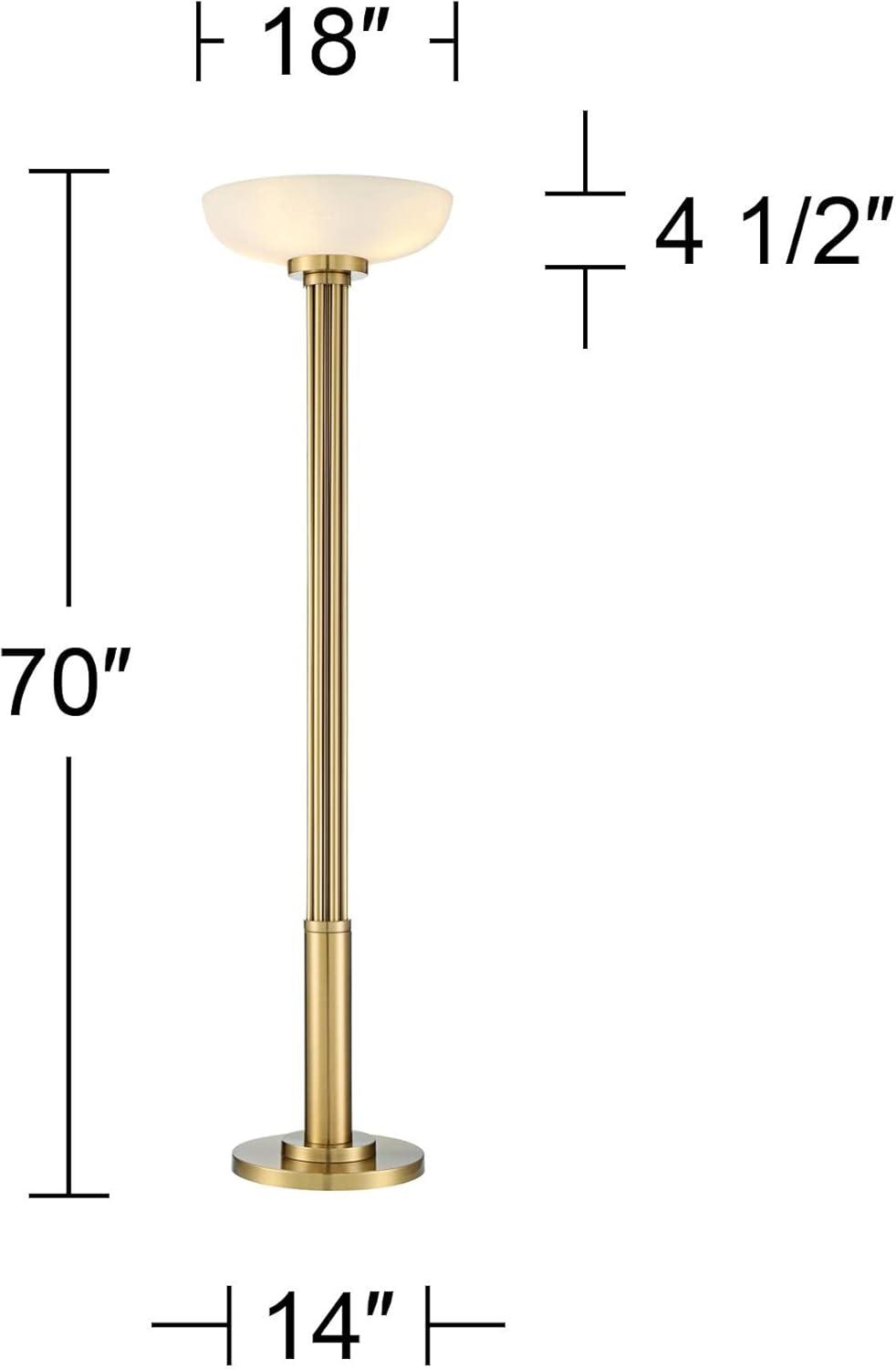 Possini Euro Design Modern Torchiere Floor Lamp 70" Tall Warm Antique Gold Metal Glass Shade for Living Room Reading Bedroom Office Uplight