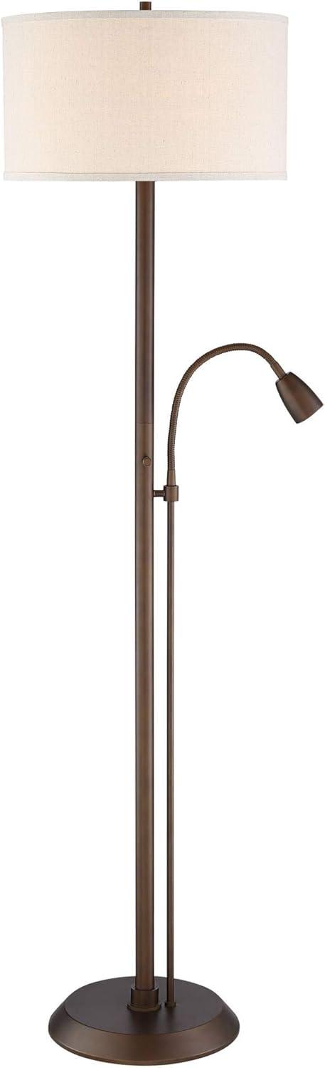 Possini Euro Design Traverse Modern Floor Lamp with LED Gooseneck Reading Light 64" Tall Oil Rubbed Bronze Oatmeal Drum Shade for Living Room Bedroom