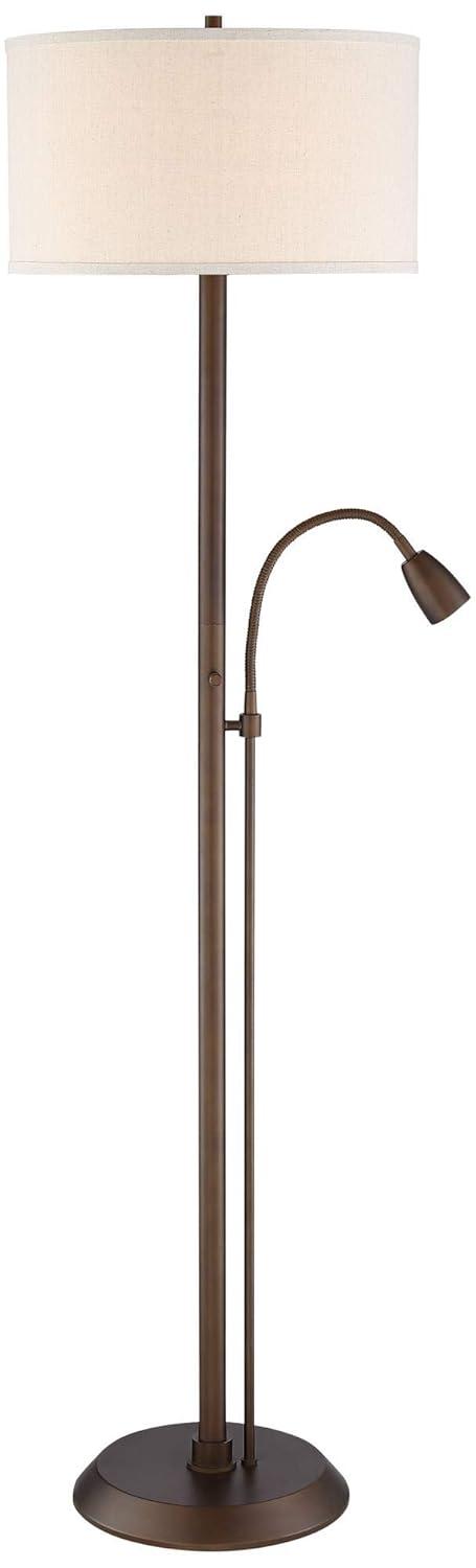 Possini Euro Design Traverse Modern Floor Lamp with LED Gooseneck Reading Light 64" Tall Oil Rubbed Bronze Oatmeal Drum Shade for Living Room Bedroom