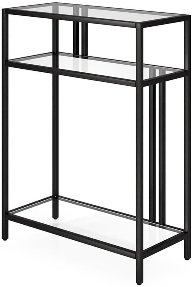 Evelyn&Zoe Cortland 22" Wide Rectangular Console Table with Glass Shelves, Blackened Bronze