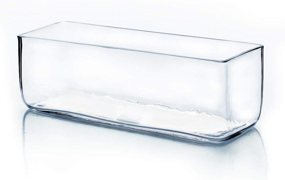 WGV Rectangle Block Glass Vase, Width 4", Length 12", Height 4", Clear Long Floral Container, Candle Holder for Home Office Wedding Decor, 1 Piece