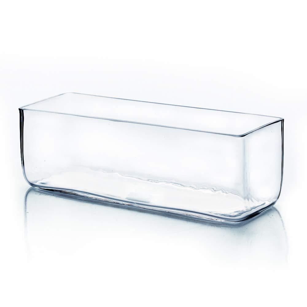 WGV Rectangle Block Glass Vase, Width 4", Length 12", Height 4", Clear Long Floral Container, Candle Holder for Home Office Wedding Decor, 1 Piece