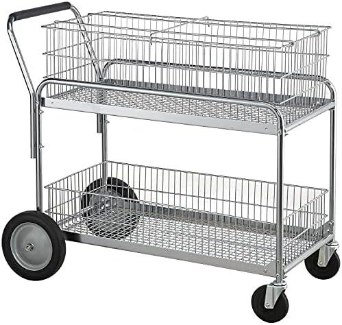 Chrome-Plated 2-Shelf Wire Mail and File Cart with Wheels