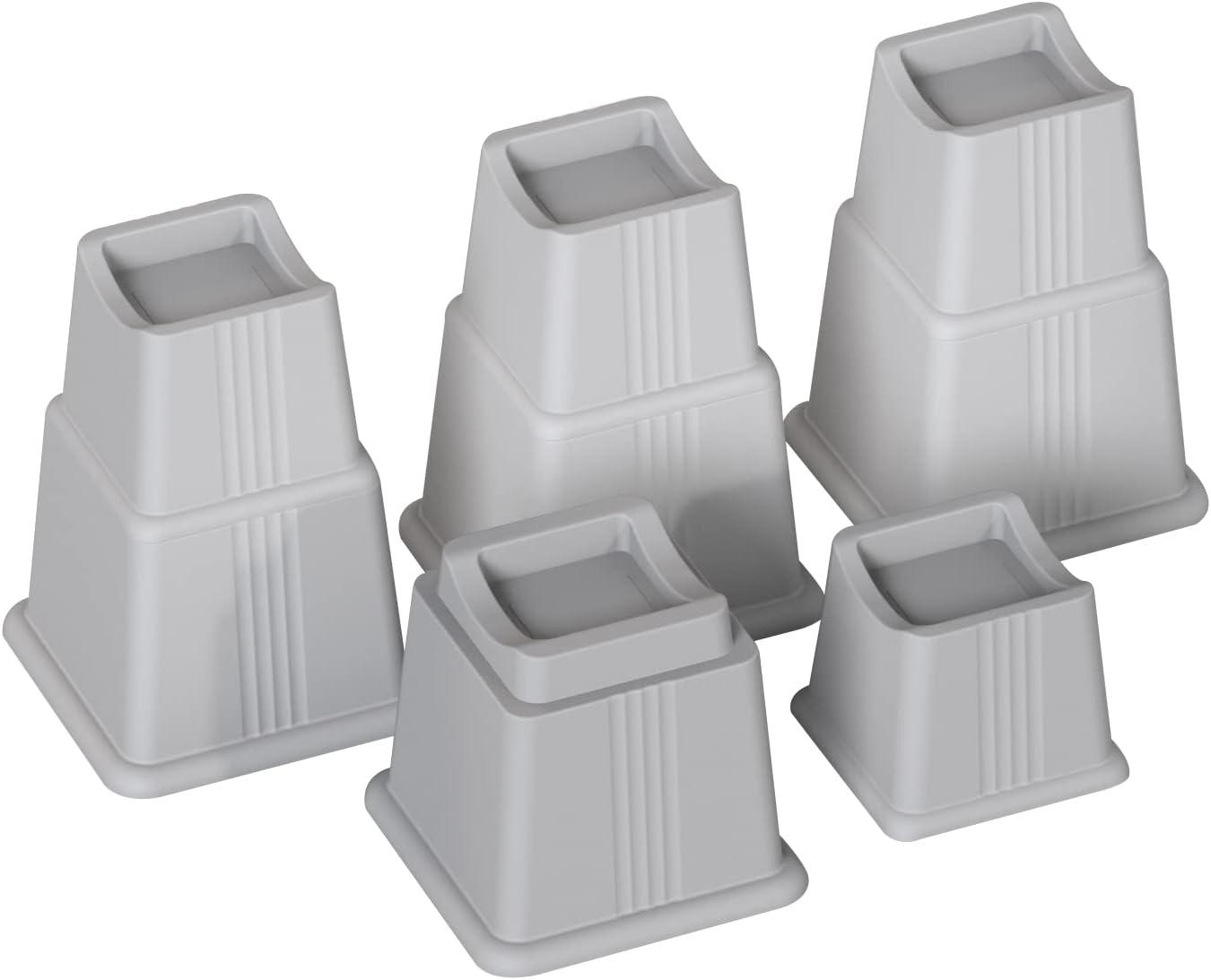 ZTON Adjustable Bed Furniture Risers Elevation in Heights 3", 5" or 8" Heavy Duty Risers for Both Posts and Wheels of Sofa and Bed Support up to 2000 lbs. (Set of 4 Riser, Grey)