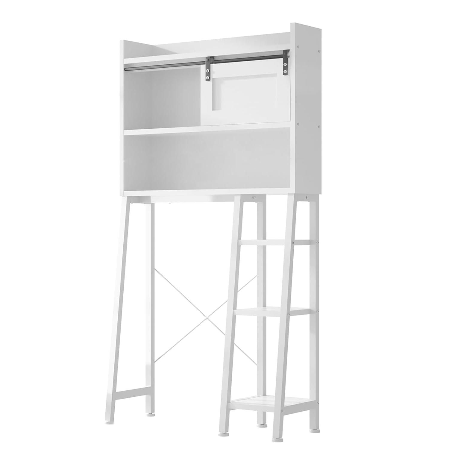 Over The Toilet Storage, Wooden 3-Tier Over-The-Toilet Rack Bathroom Space Saver Organizer, Freestanding Above Toilet Stand with Toilet Paper Holder and Towel Hook(White)
