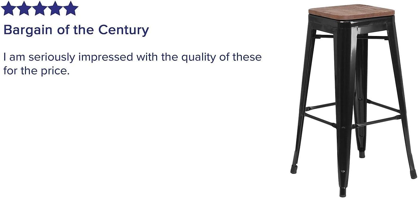 Flash Furniture Margherite 30" High Backless Metal Barstool with Square Wood Seat