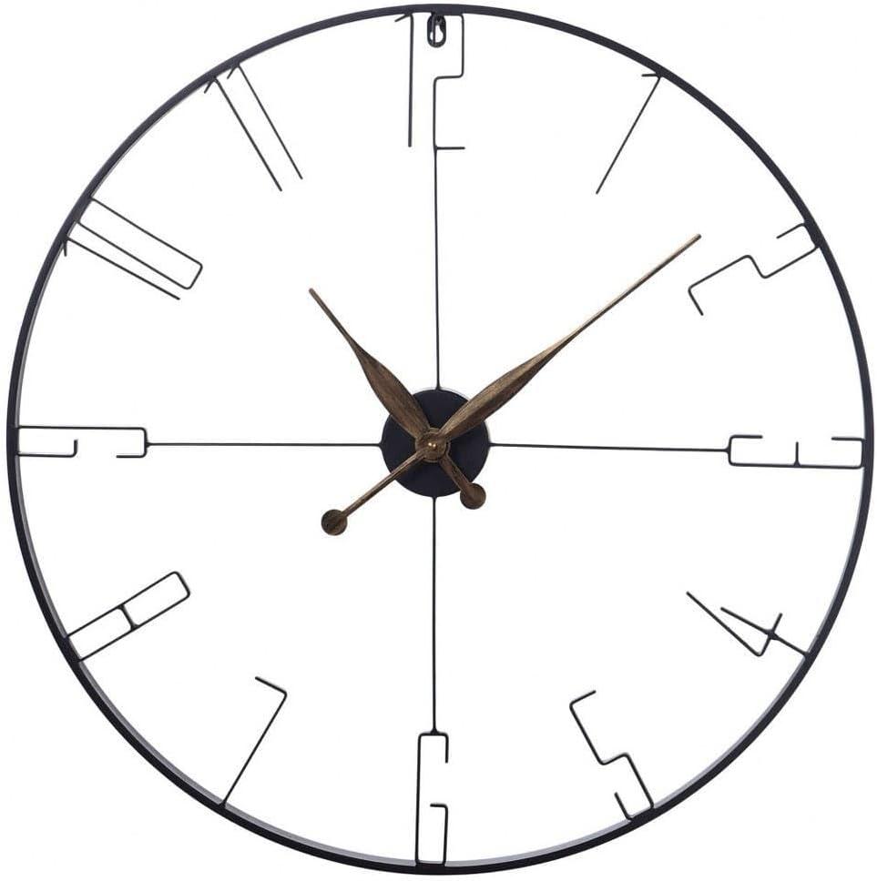 Matte Black Metal Wall Clock with Bronze Accents