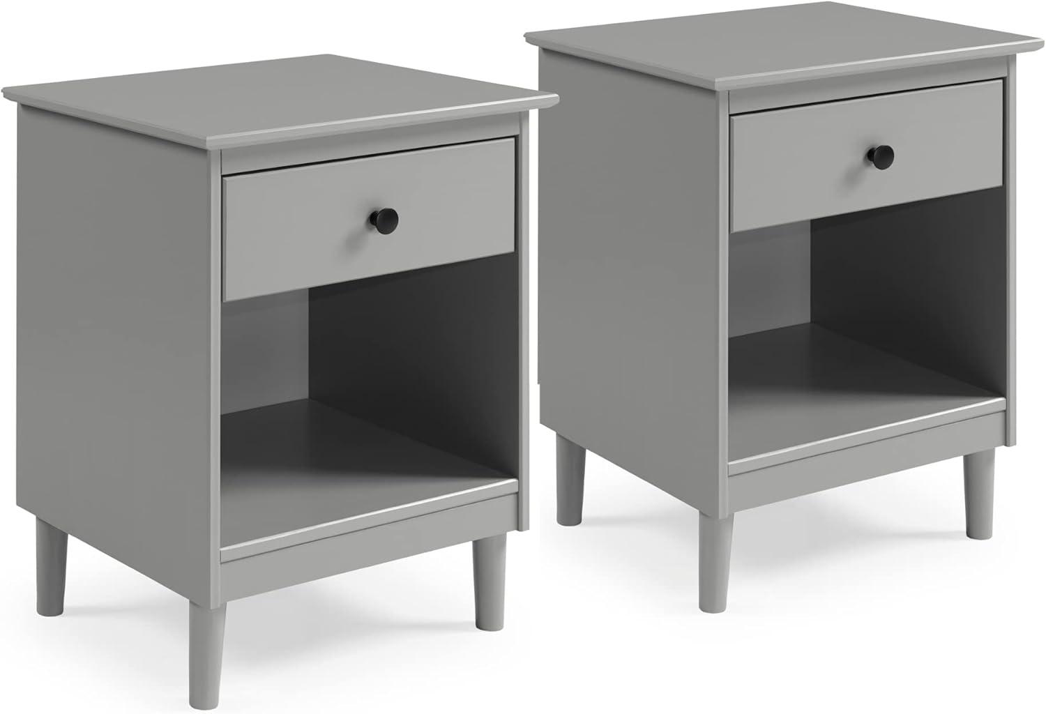 Grey Solid Wood 1-Drawer Nightstands, Set of 2