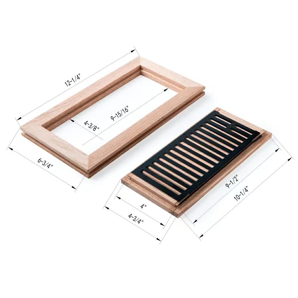 Hardwood White Oak Floor Register, Flush Mount with Frame, 4x10 Inch, Unfinished