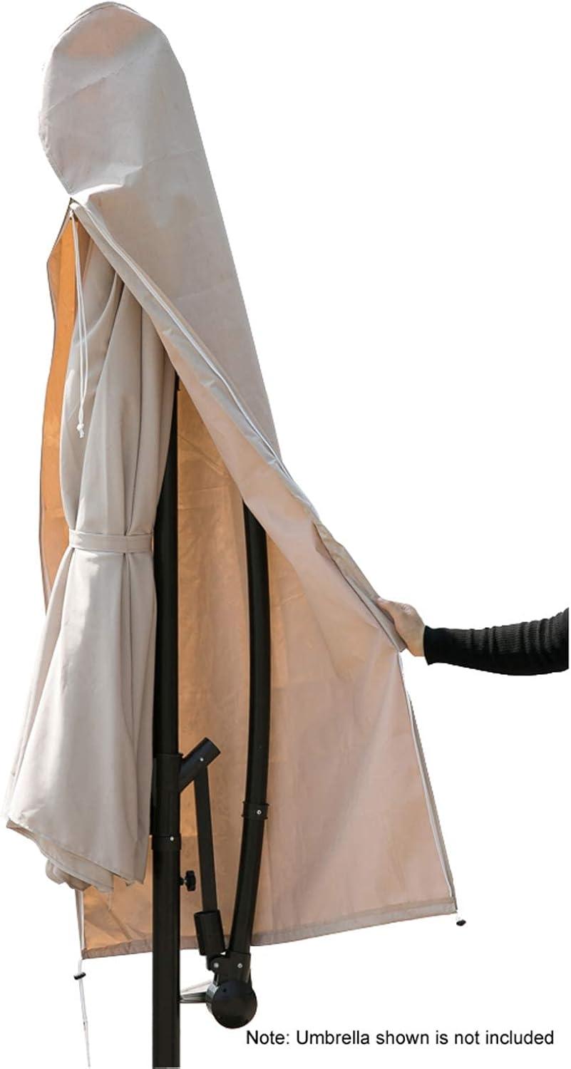 Beige Waterproof Patio Umbrella Cover with Zipper and Rod