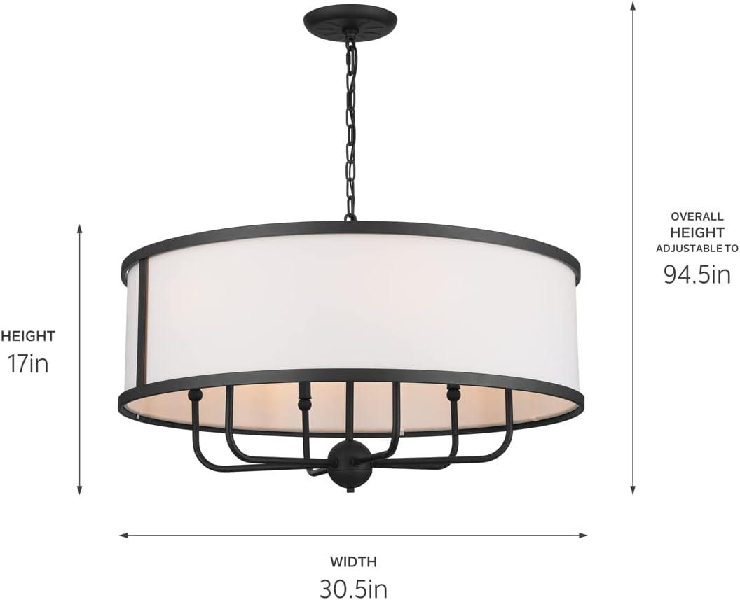 Elegant Textured Black 6-Light Chandelier with Fabric Shade