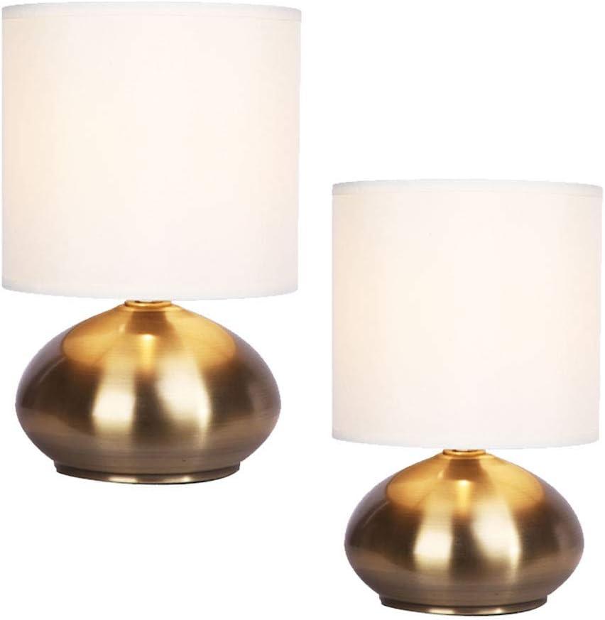 Cresswell Lighting 9.5" Transitional Brass 2 Pack Matching Small Touch Table Lamp Set