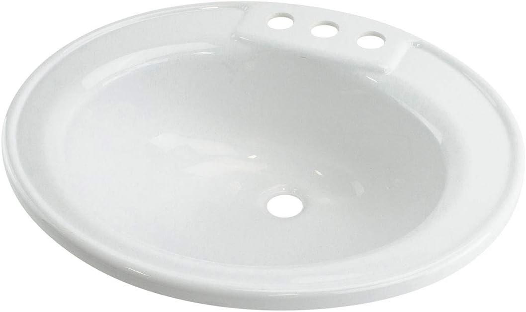 White Acrylic Oval Drop-In Bathroom Sink with 3-Hole Mount