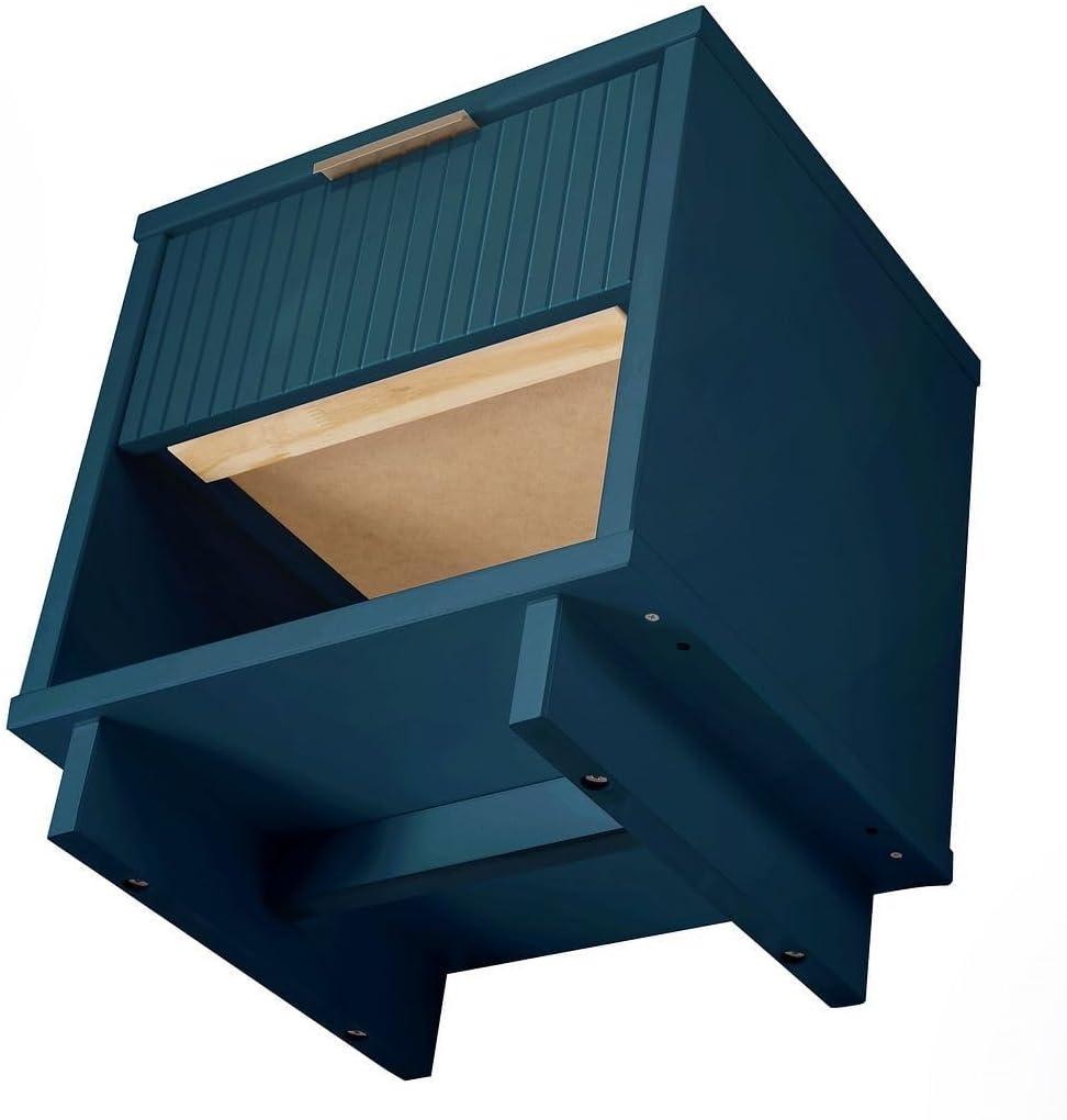 Manhattan Comfort Granville Modern 1 Drawer Nightstand Midnight Blue: Wood Frame, Storage Shelf, 30 Day Warranty