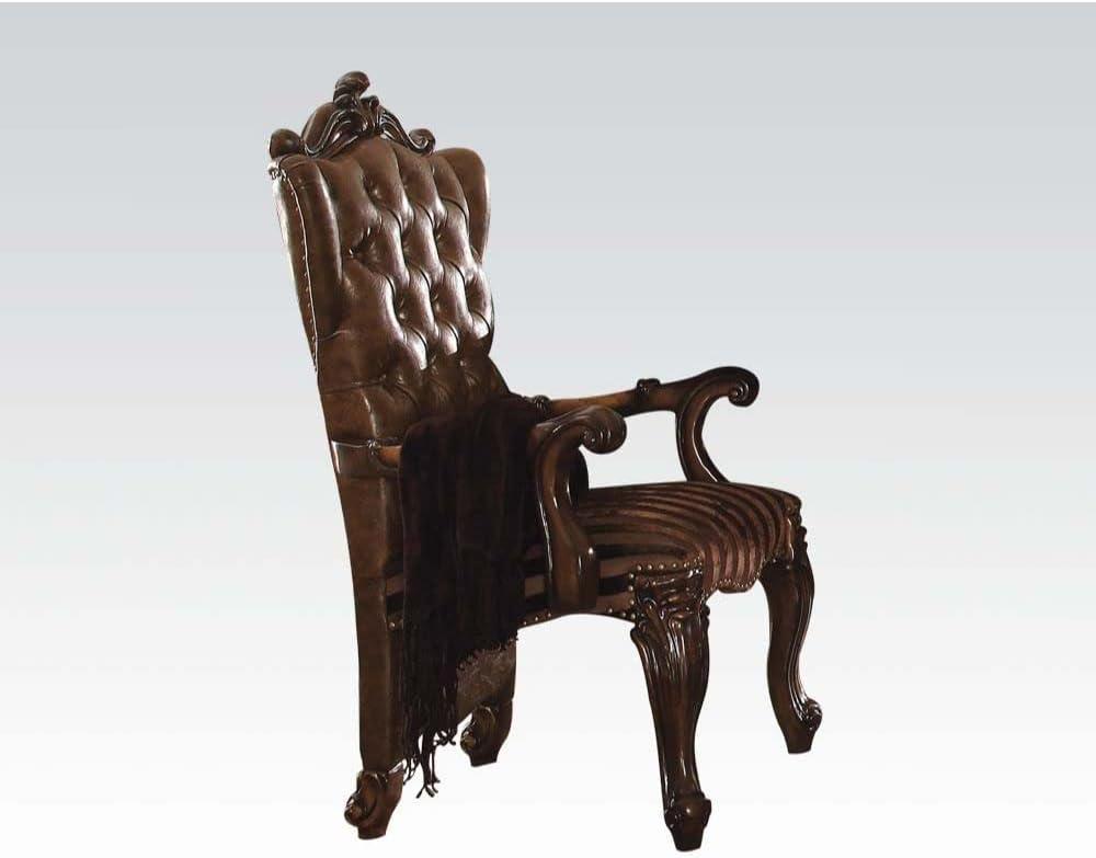 Acme Versailles Arm Chair (Set-2), Two Tone Light Brown PU/Fabric & Cherry Oak Finish