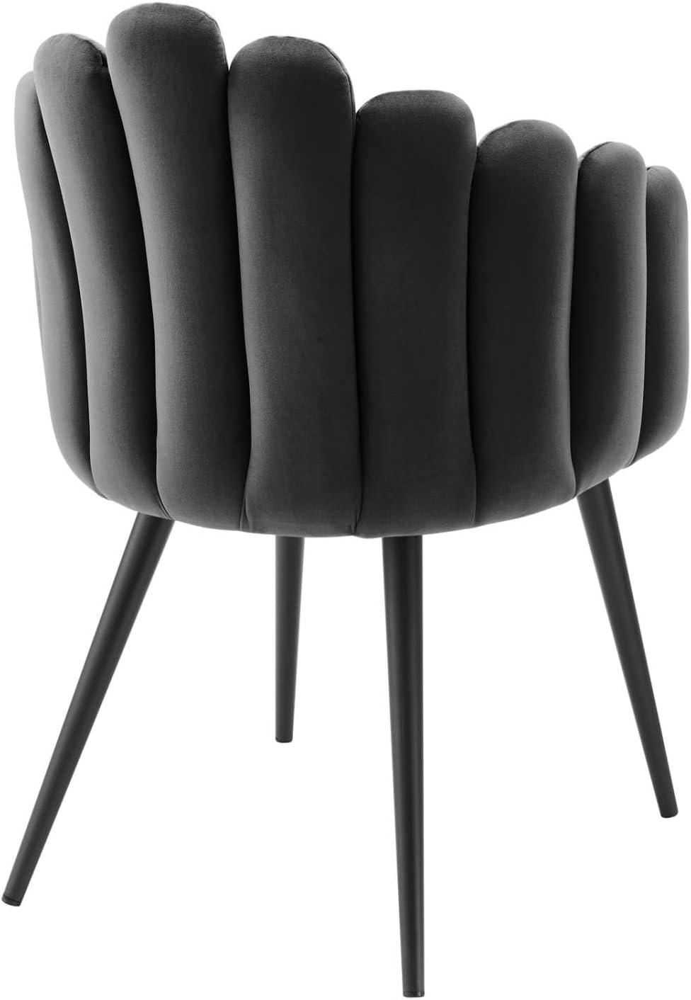 Modway Vanguard 19.5" Scalloped Back Velvet Dining Chair in Black/Charcoal