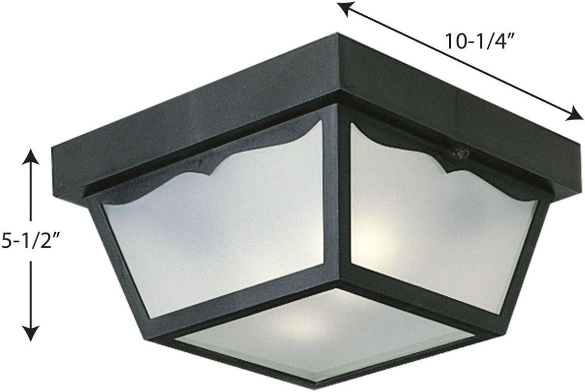 Progress Lighting, Chadford Collection, 2-Light Ceiling Light, Black Porcelain, White Acrylic Shade