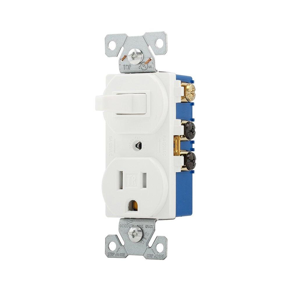 EATON Wiring TR293W 15 Amp 120V 5-15 3-Wire Combination Receptacle & Toggle Switch, White