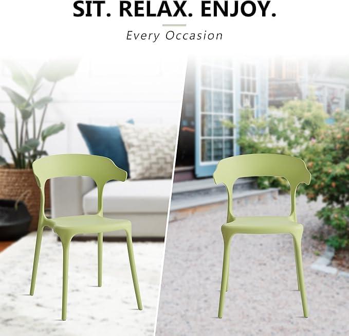 Modern Stackable Dining Chair Set, No Assembly, Plastic Chair, Patio Chair, Suitable for Indoor and Outdoor Cafes and Restaurants, Set of 4 (Pistachio Green)