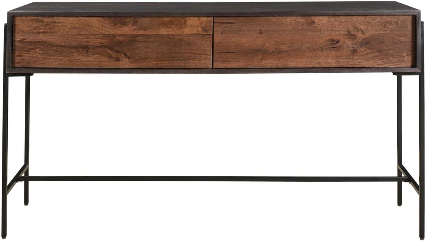Tobin 54'' Gray and Brown Solid Mango Wood Console Table with Storage