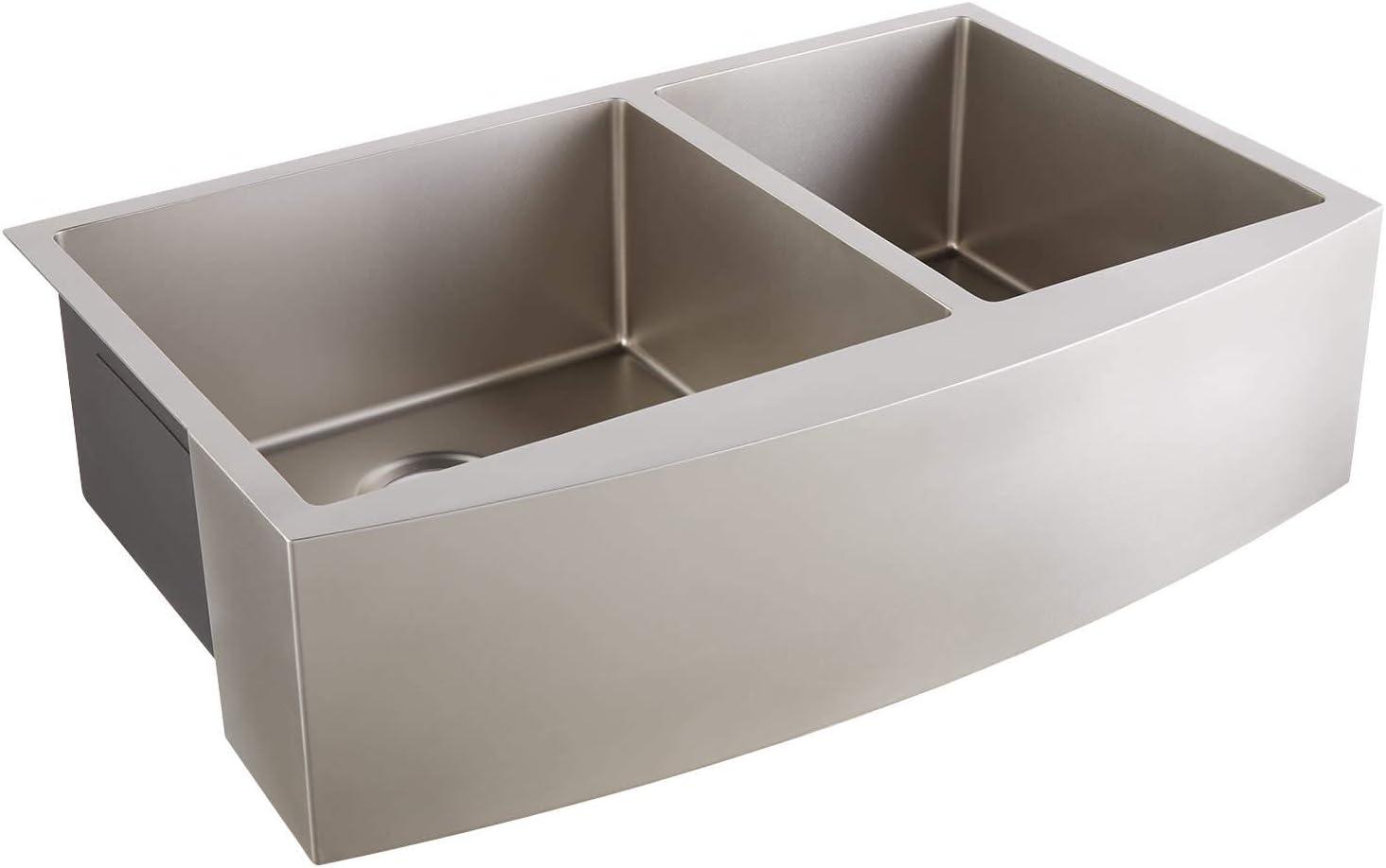 36" Atlas 60/40 Offset Double-Bowl Stainless Steel Farmhouse Sink with Curved Apron