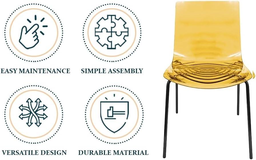 LeisureMod Dining Chair in Polycarbonate with Chrome Legs and Ripple Design Lightweight Easy Assembly for Modern Home, Kitchen, Cafes Astor Collection