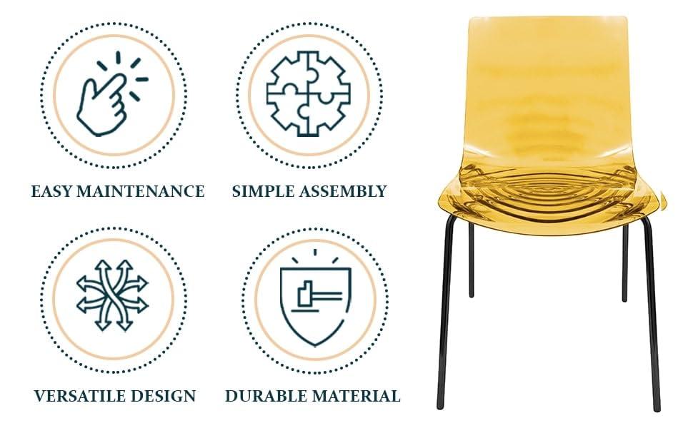 LeisureMod Astor Acrylic Dining Chair - Water Ripple Design & Chrome Finish Metal Legs, Stackable Accent Side Chair