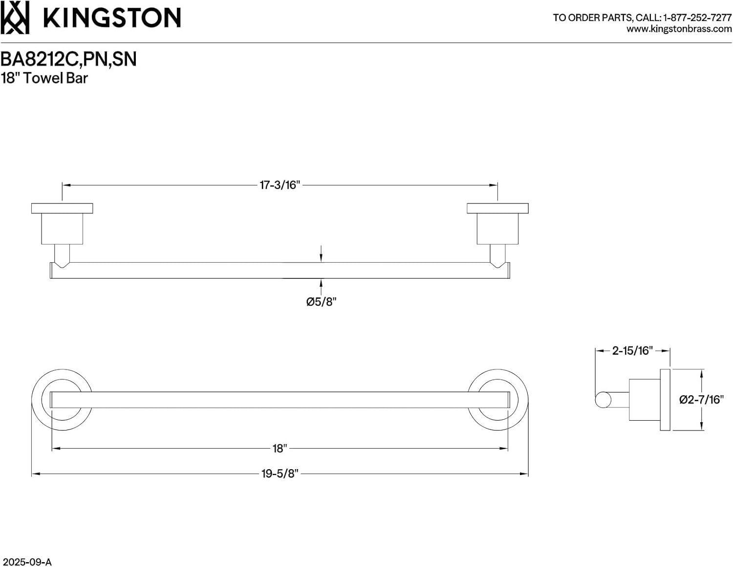 Kingston Brass BA8212C Kingston Brass Concord 18-Inch Towel Bar