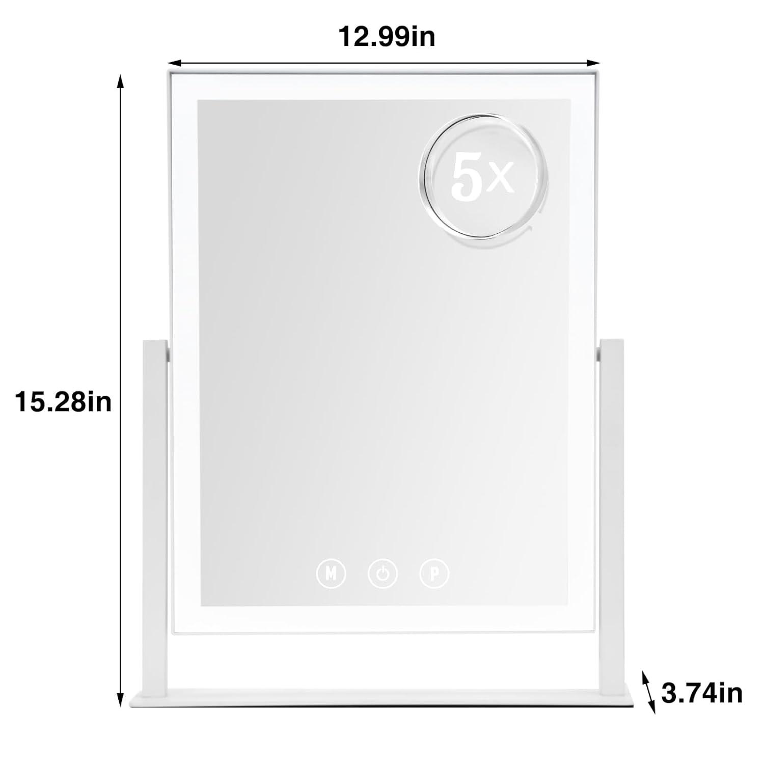 Lighted Makeup Mirror, Hollywood Vanity Mirror with 5X Magnification Mirror, 360°Rotation Touch Control, 3 Color Lighting for Desks Bedroom Dressing Room, Small