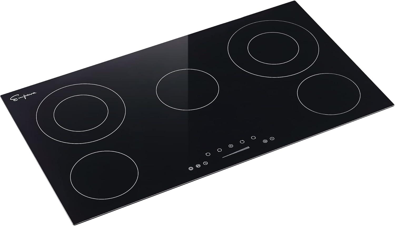 36-Inch Black Glass 5-Burner Electric Cooktop with Dual Elements