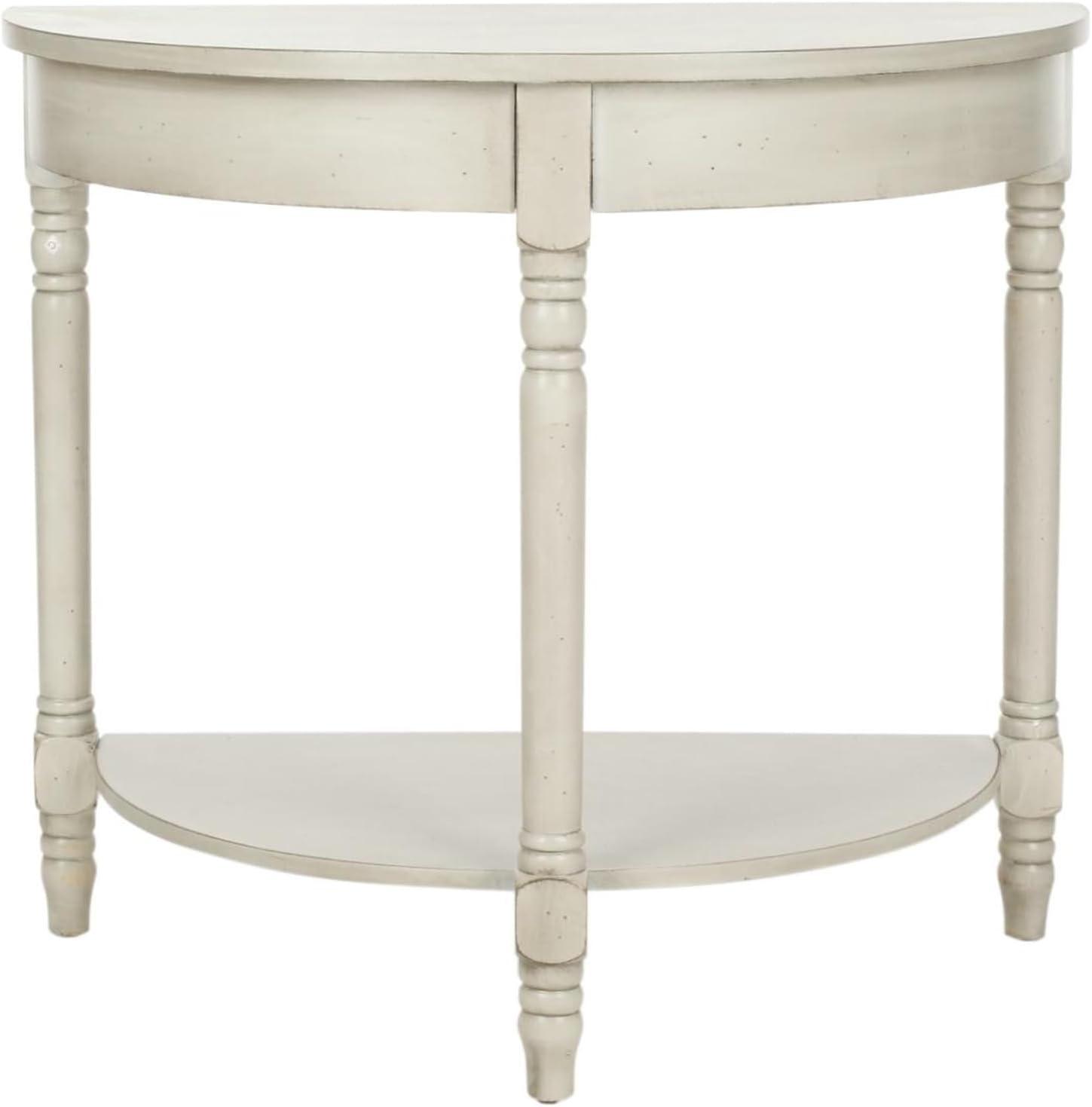 Transitional Beige Demilune Console Table with Turned Legs