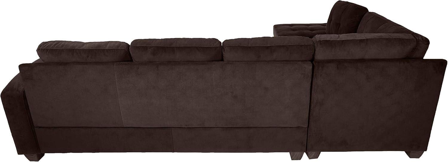 Chocolate Tufted Velvet 2-Piece Sectional Sofa with Ottoman