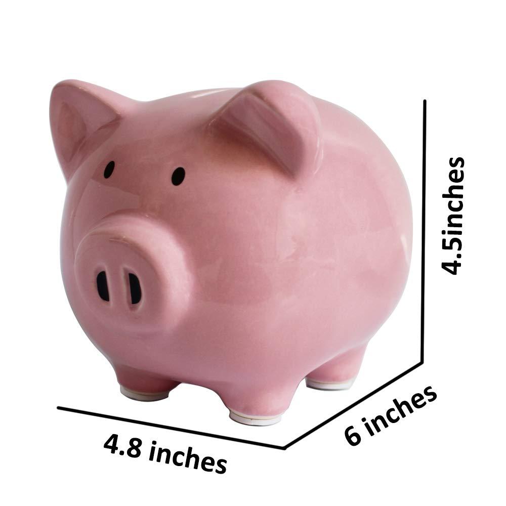 Pink Ceramic Piggy Bank for Kids and Adults