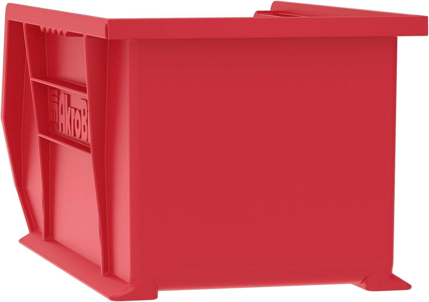 Red Heavy-Duty Plastic Stackable Storage Bin, 15-Inch