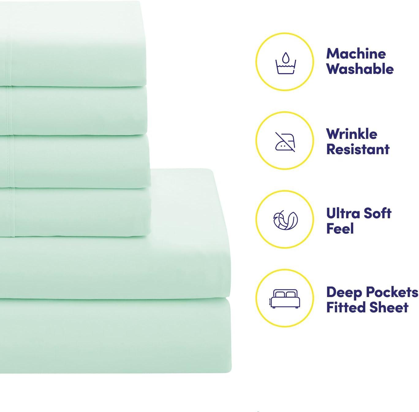 Bed-in-A-Bag Solid Color Comforter & Sheet Set Soft All Season Bedding, Twin, Mint