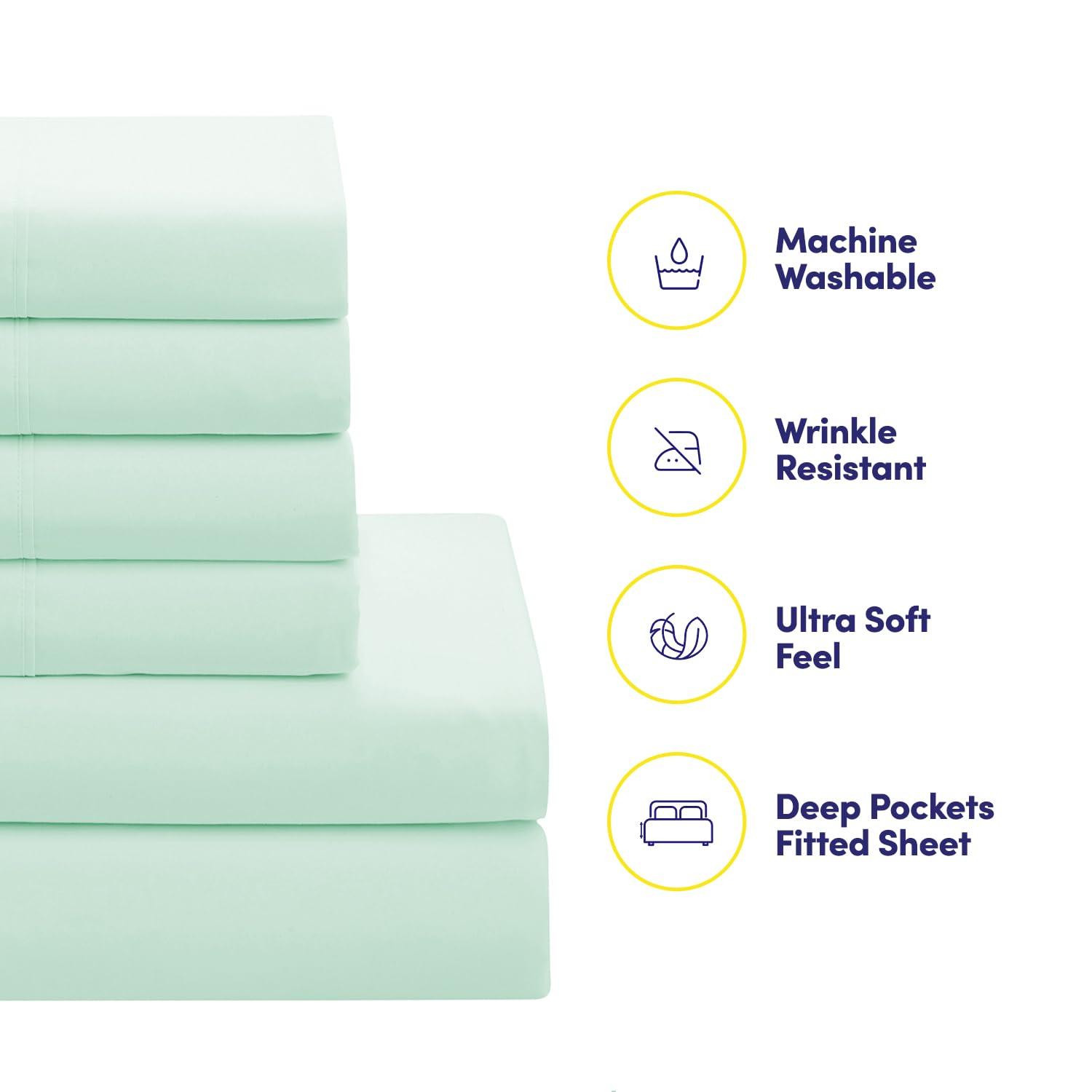Bed-in-A-Bag Solid Color Comforter & Sheet Set Soft All Season Bedding, Twin, Mint