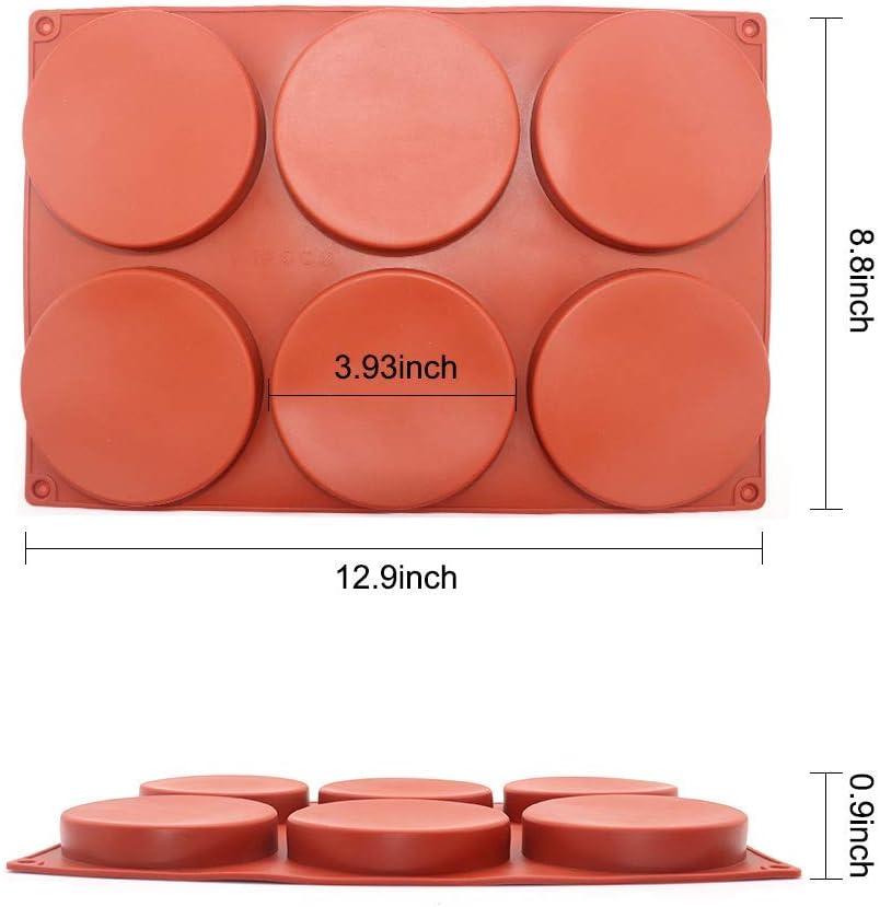 6-Cavity Large Cake Molds Silicone Round Disc Resin Coaster Mold Non-Stick Baking Molds, Mousse Cake Pan, French Dessert, Candy, Soap (Red)