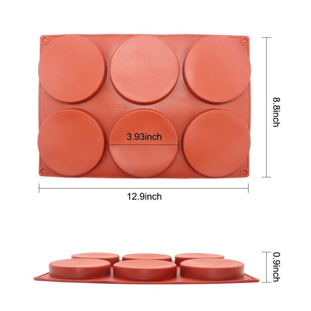 6-Cavity Large Cake Molds Silicone Round Disc Resin Coaster Mold Non-Stick Baking Molds, Mousse Cake Pan, French Dessert, Candy, Soap (Red)