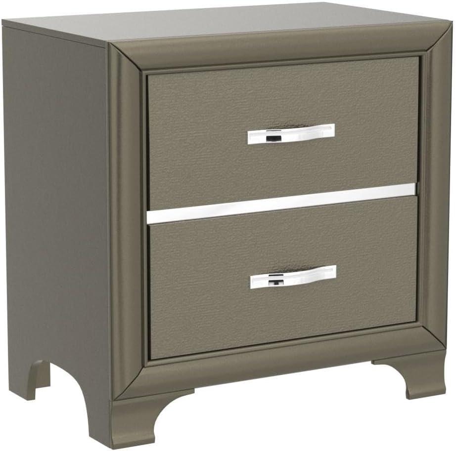 Champagne Elegance 2-Drawer Nightstand with Mirror Inlay