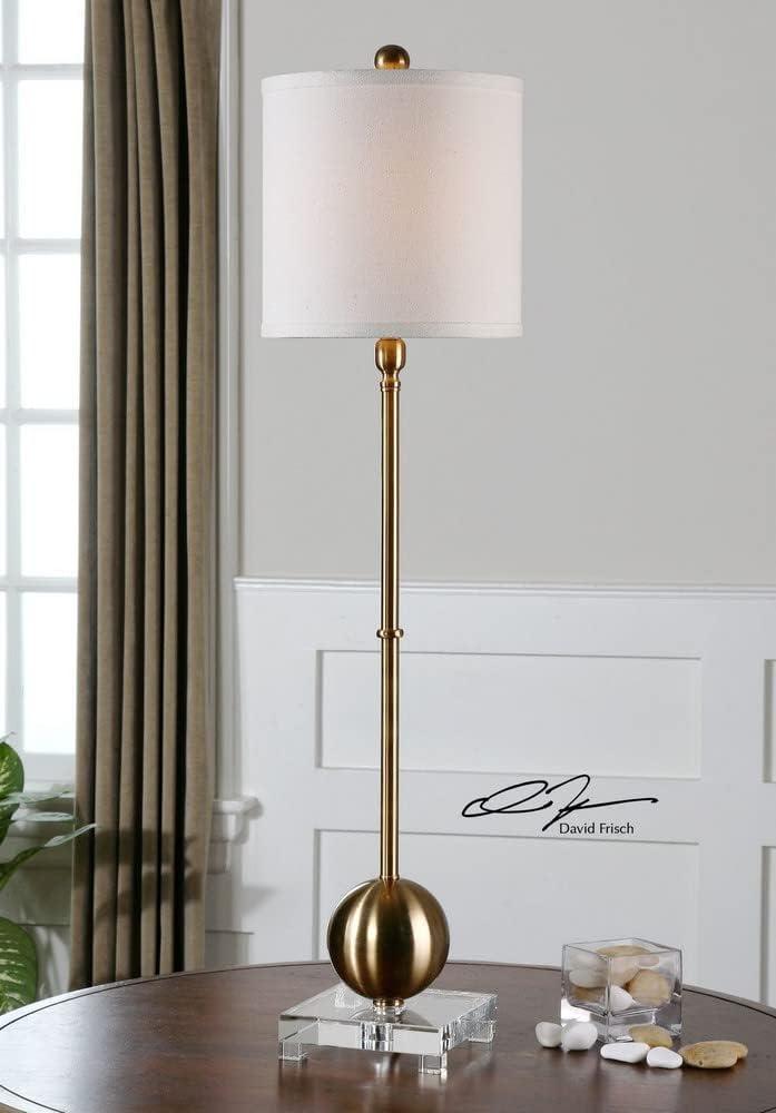 Uttermost Modern Buffet Table Lamp 35" Tall Brushed Brass White Linen Hardback Shade for Bedroom Living Room Nightstand Bedside